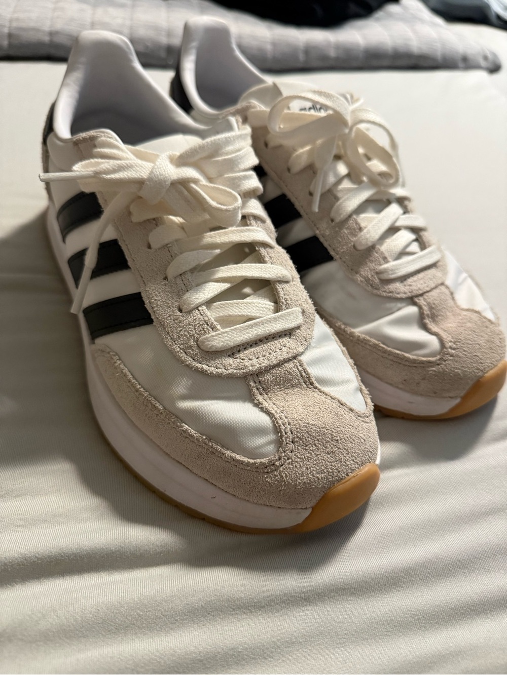 adidas Cream and Black Suede Nylon Low-Top Sneakers